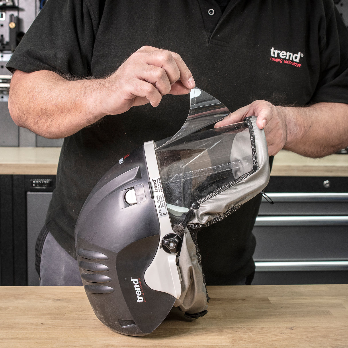 Trend Clear Visor Overlays for Airshield Pro Respirator, pack of 10, angled view, side details