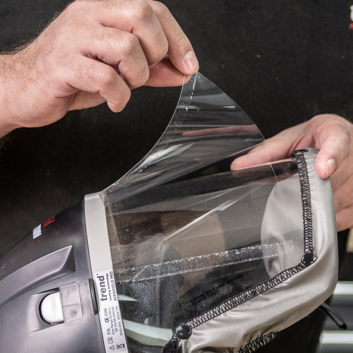 Trend Clear Visor overlays for AIRSHIELD Pro Respirator - Pack of 10, angled side view