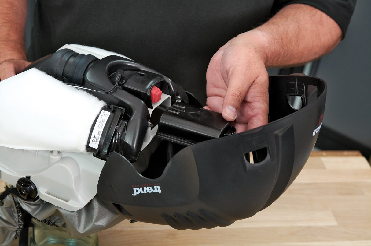 Trend Battery for Airshield Pro Respirator Face Shield Dust Mask, side view showing battery compartment