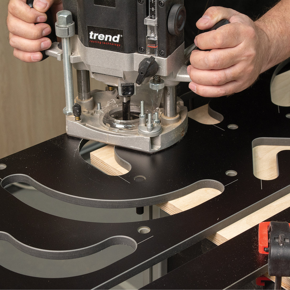Trend Aperture Worktop Radius Jig for routing apertures, recesses, and radii in worktops, designed for sinks, hobs, and curved cabinets