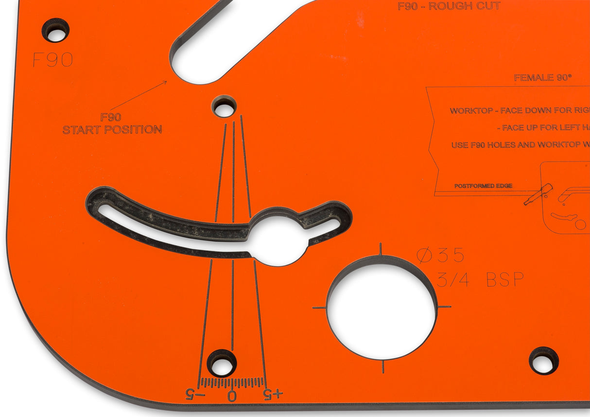 UJK Variable Angle Kitchen Worktop Jig showcasing 45° and 90° joint capabilities for worktops of various widths