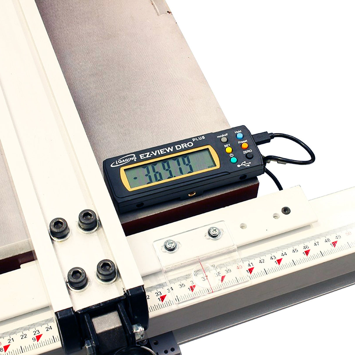 iGaging EZ-View Pro Digital Readout in use on woodworking machine