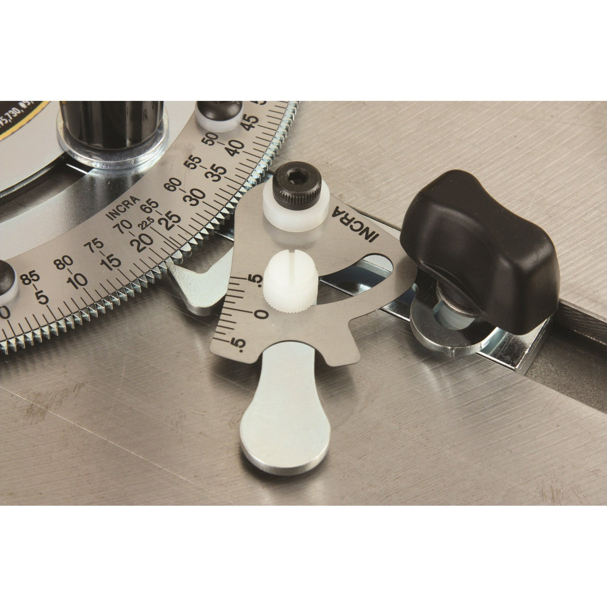 Incra Miter 1000 High Definition Mitre Guide with Metric Fence, angled view showing adjustable features