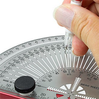 INCRA Precision Protractor with T-Bar & Extra Long Guide Slots 160mm - Close-up detail of guide slots for accurate angle plotting