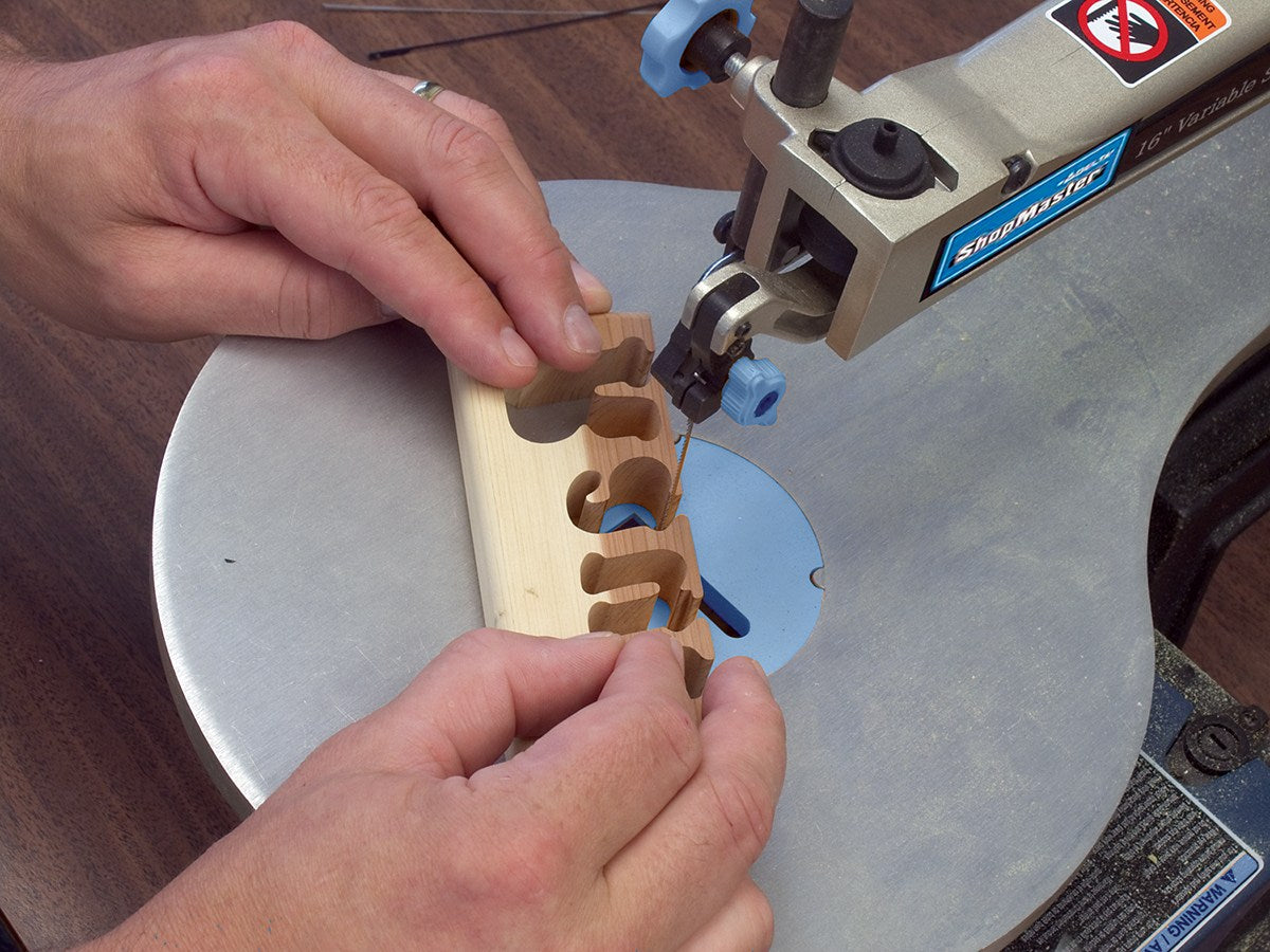 Olson Pinned End Scroll Saw Blades in action on a woodworking project