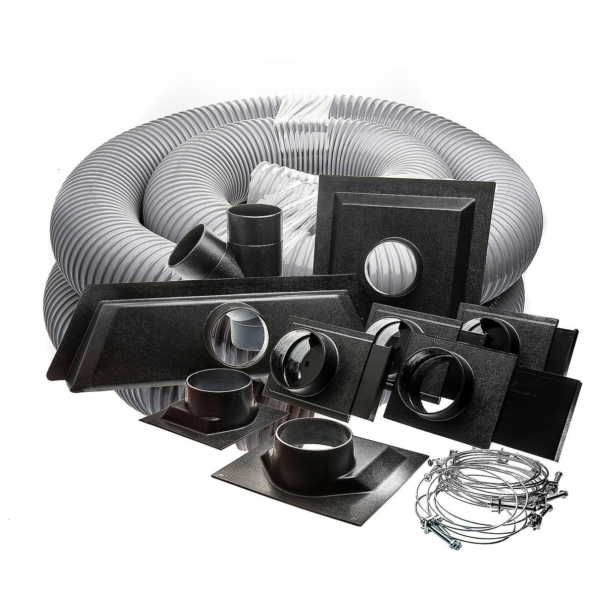 Sherwood 4in Dust Extraction Starter Kit components laid out on a workshop table