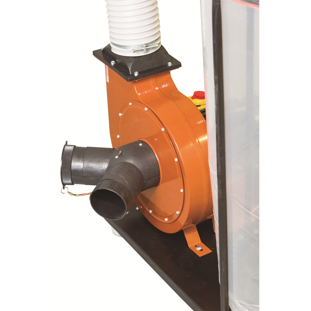 Sherwood 2HP Dust Extractor with Needle Felt Filter Bag, side view showing filter bag and motor casing