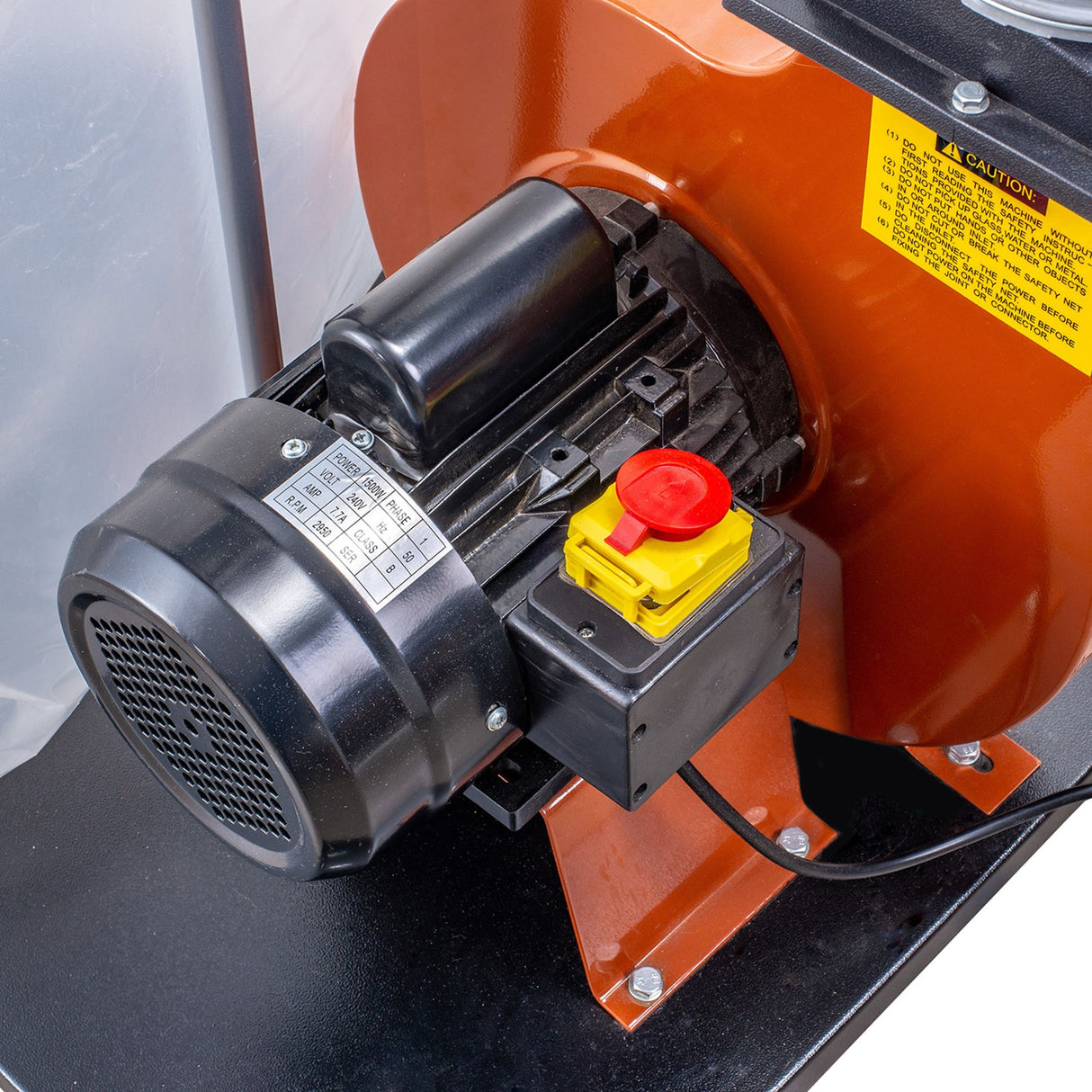 Sherwood 2HP Dust Extractor with Needle Felt Filter Bag, angled view, showing collection bag and filter system