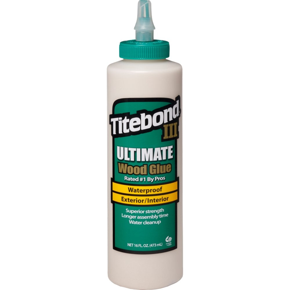 Titebond III Ultimate Waterproof Glue PVA Yellow Aliphatic Resin, product image showing the durable waterproof formula in a practical application