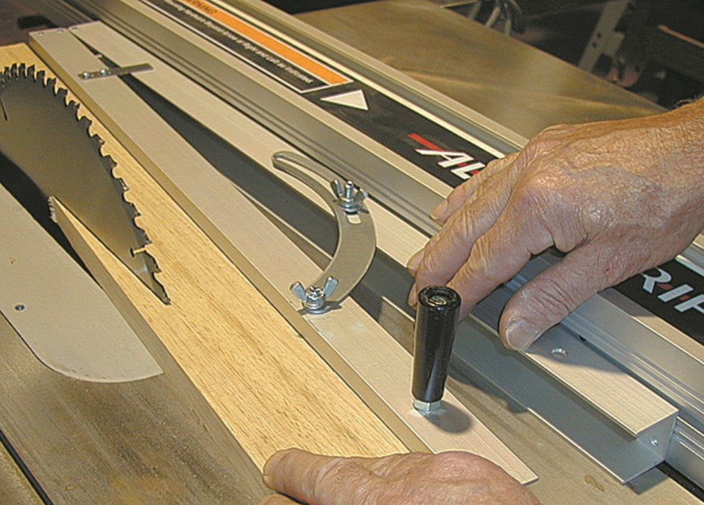 Baladonia Table Saw Taper Cutting Jig in use on a table saw cutting taper angles