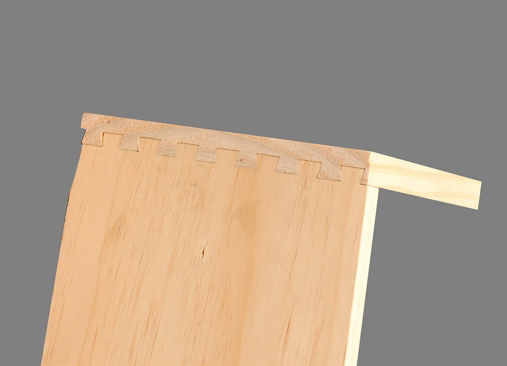 Baladonia Dovetail Jig for 1/2in Plunge Routers Half-Blind Template in use, showcasing precise dovetail joint craftsmanship