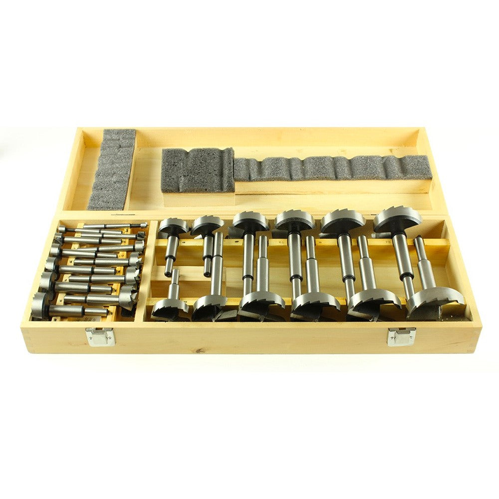 Baladonia Forstner Bit Set 24 Metric HSS Sawtooth, multiple bits in various sizes on white background
