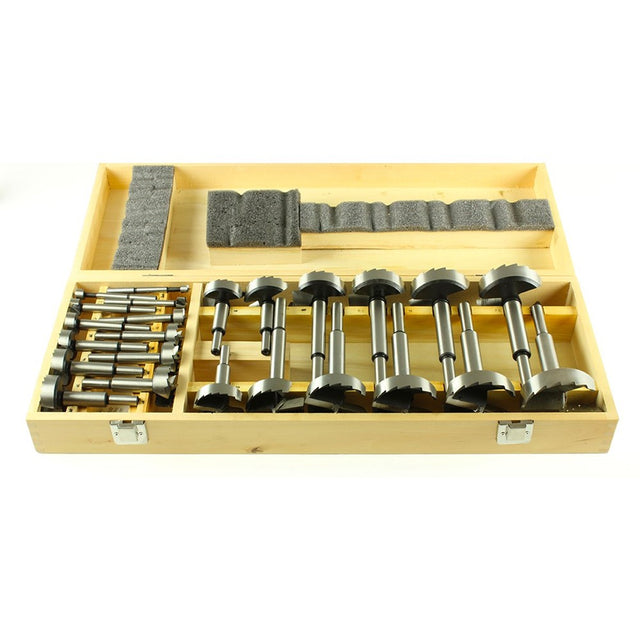 Baladonia Forstner Bit Set 24 Metric HSS Sawtooth, multiple bits in various sizes on white background