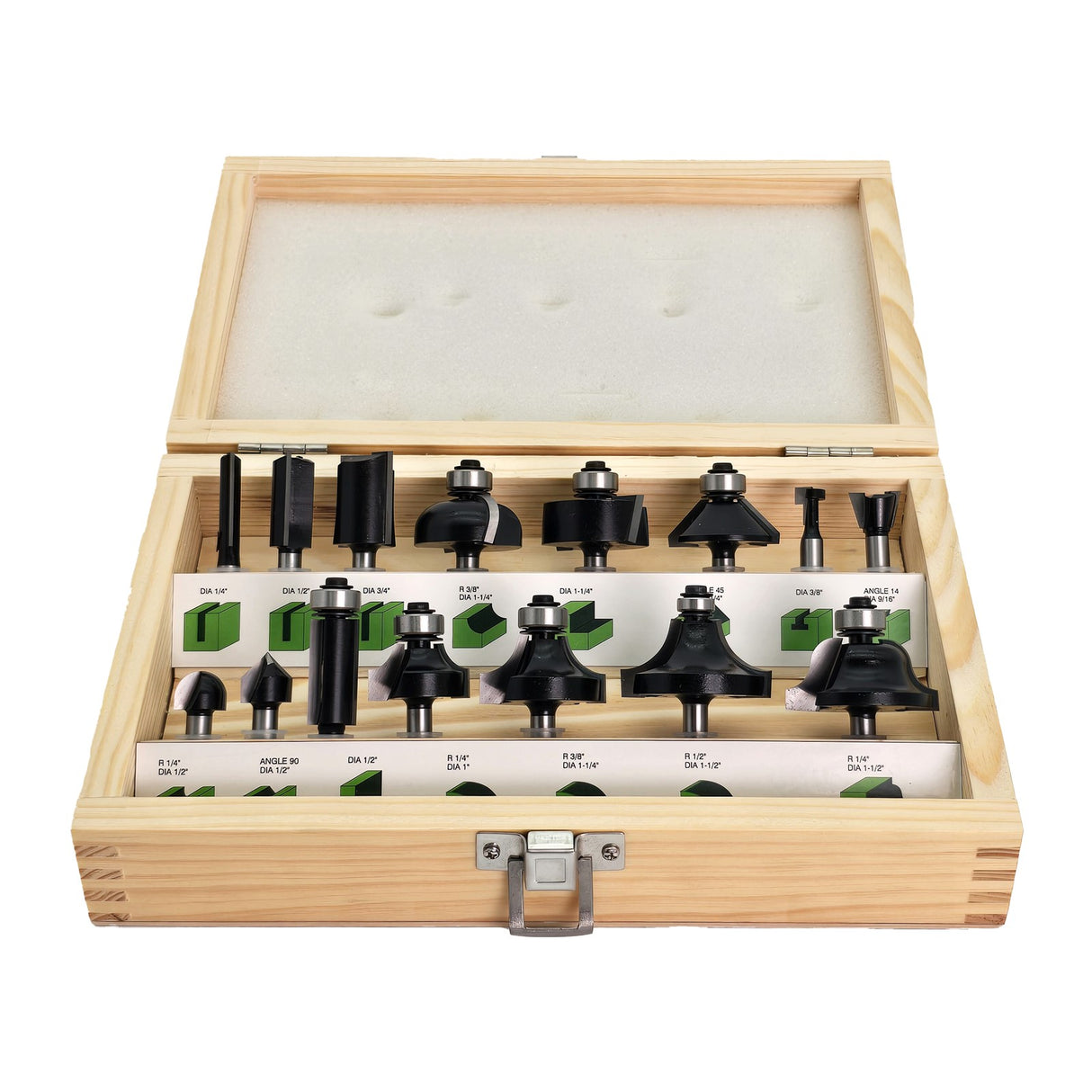 Torquata 15-Piece Router Bit Set in Storage Box - Various 1/4in Shank Bits in a Compact Storage Box