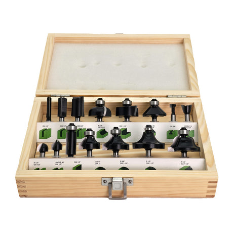 Torquata 15-Piece Router Bit Set in Storage Box - Various 1/4in Shank Bits in a Compact Storage Box