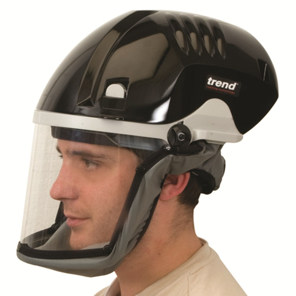 Trend Airshield Pro Respirator Face Shield Dust Mask Set in use by woodworker