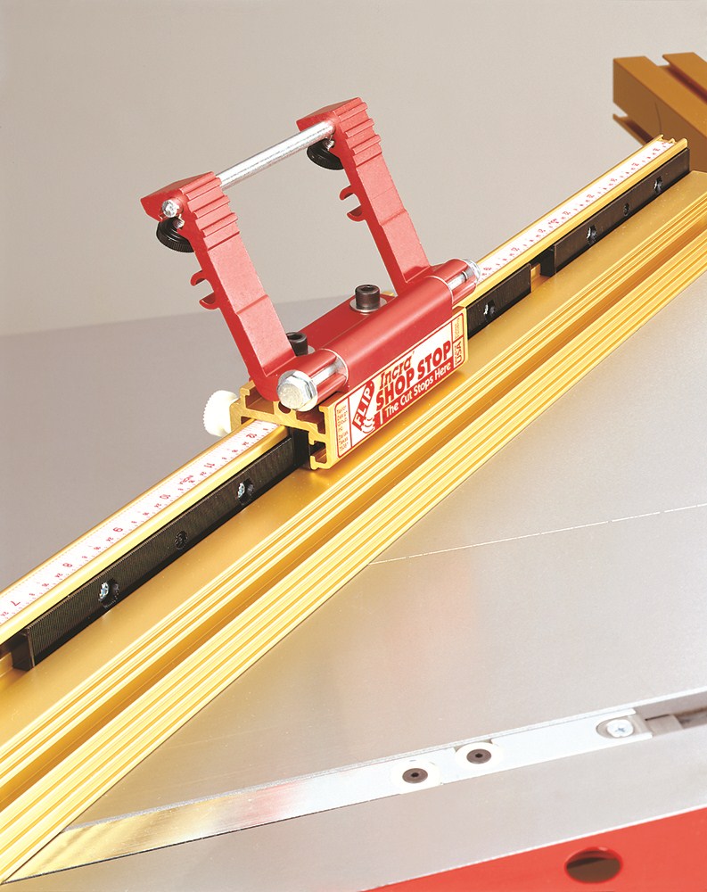 Incra Shop Stop Metric Flip Stop in use with precision woodworking tool