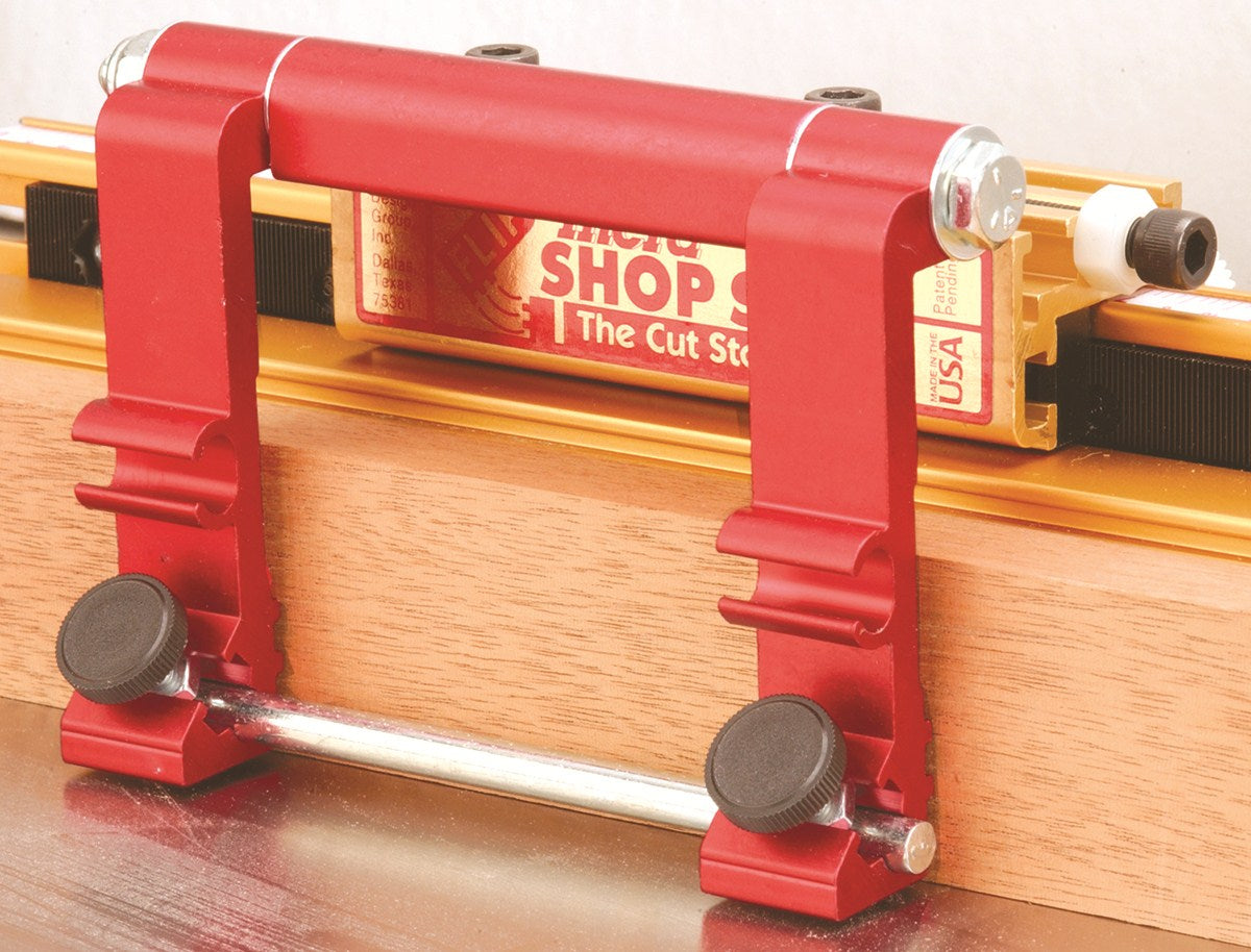 Incra Shop Stop Metric Flip Stop for Mitre Guides, top view showcasing precision and versatility