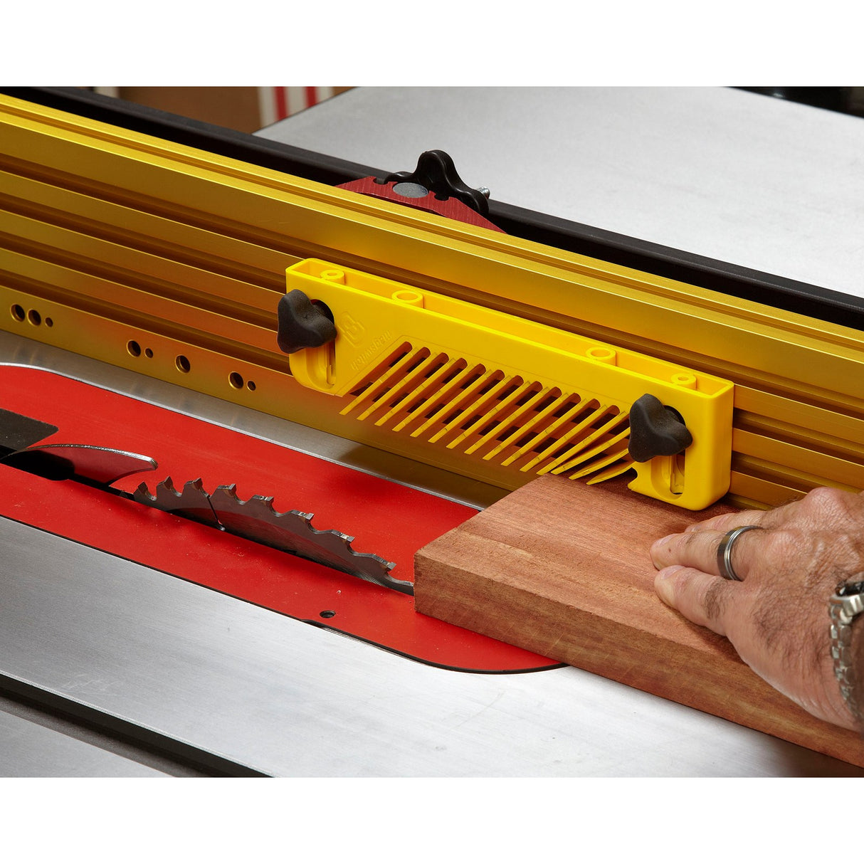 Magswitch Magnetic Dual Roller Fence Guide attachment for Magswitch Workholding System in action on wood board