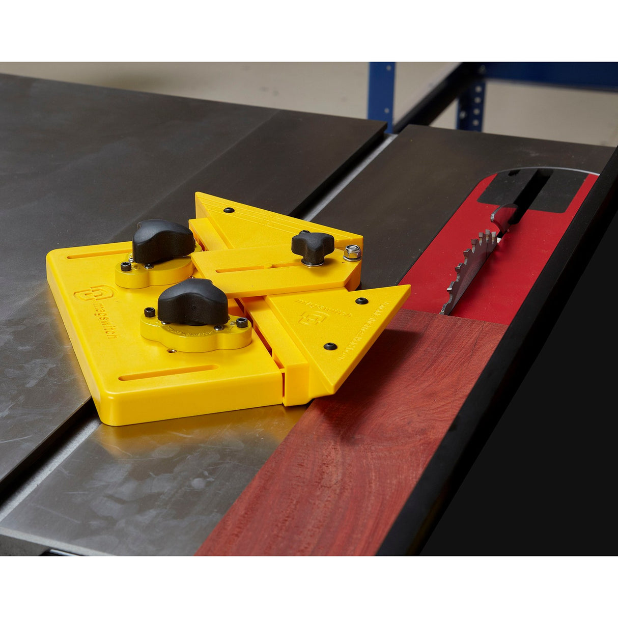 Magswitch Universal Magnetic Featherboard Mounting Base attached to a table fence