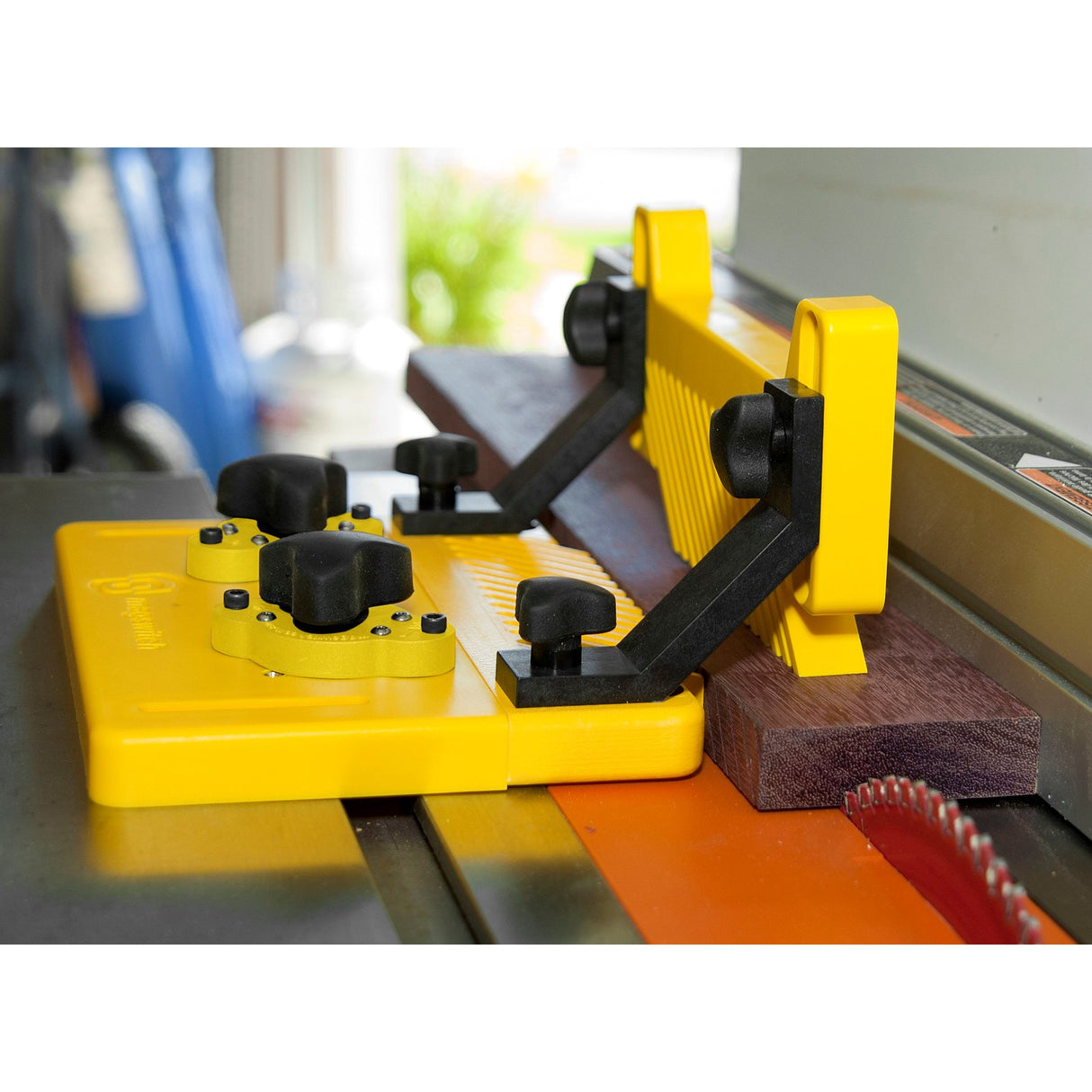 Magswitch Vertical Featherboard Attachment Kit with Risers in use on woodworking table