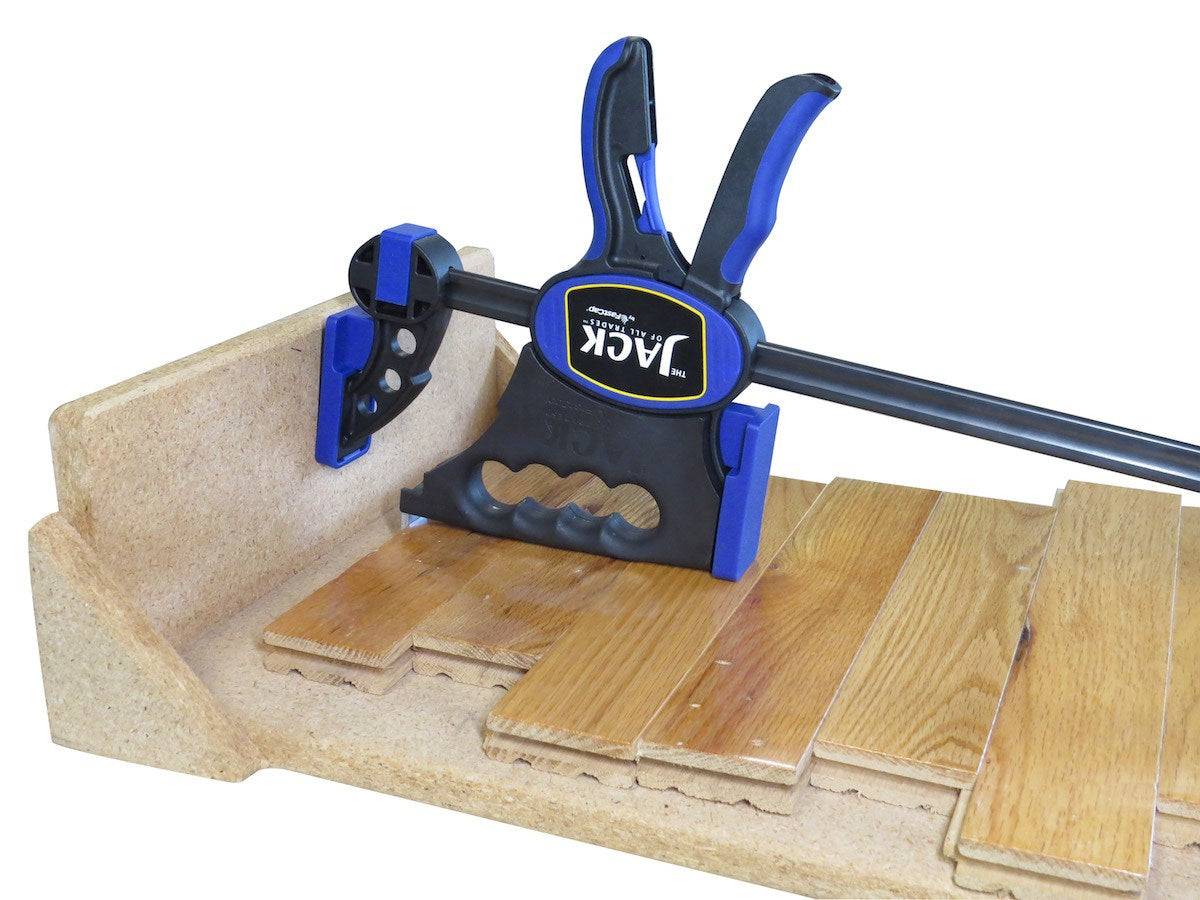 Fastcap Jack Of All Trades Reversible Trigger Clamp and Jack Lifter in action on woodworking project