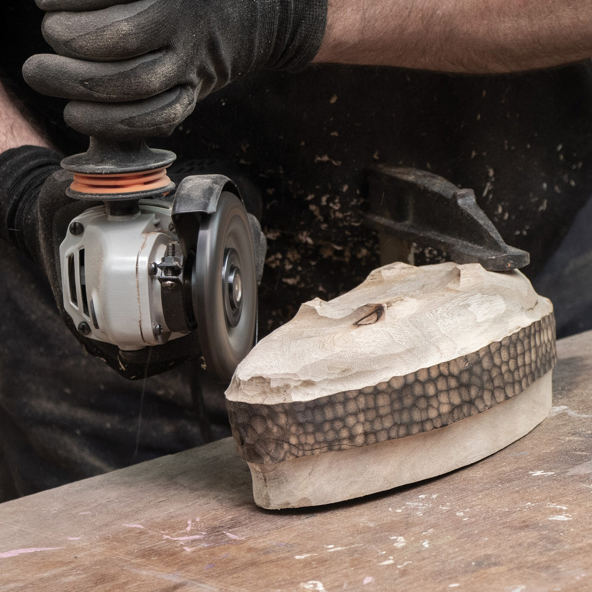 Arbortech Turbo Plane Blade in use on wood with an angle grinder