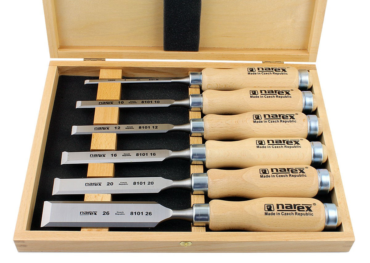 Narex Set of 6 Cabinet Chisels Bevel Edge in Wooden Case, Australian Woodworking Tools Store