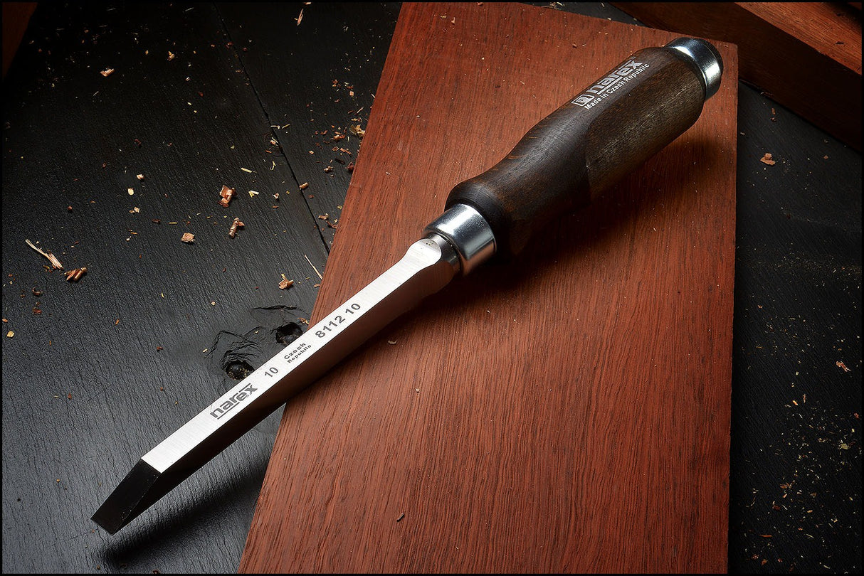 Narex Mortice Chisels Hooped Handles, top view showcasing chrome-manganese steel blade