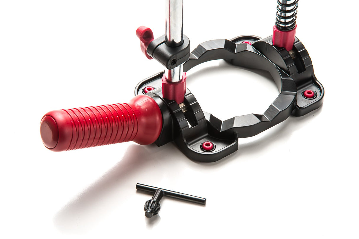 Milescraft Drill Mate Portable Drill Guide in use, demonstrating precise and accurate hole drilling