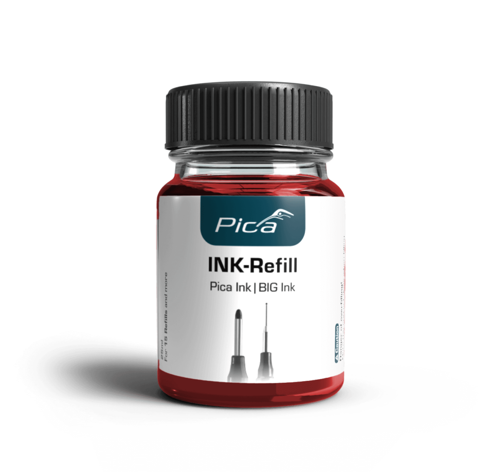 Pica Marker Red Ink Refill Set 25mL with glass ink bottle, pipette, wicks for Pica & BIG Ink Markers