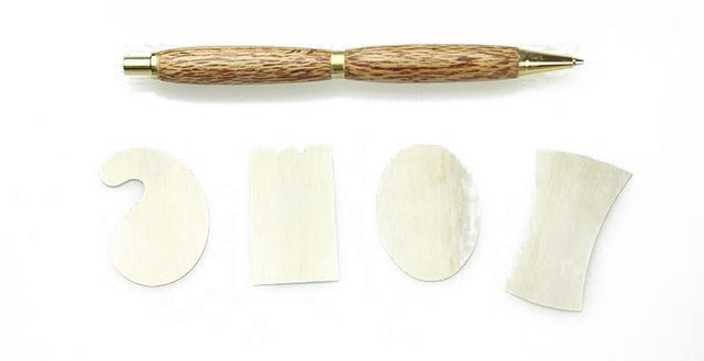 Crown Mini Cabinet Scrapers set of 4, showing miniature sizes and various shapes for detailed woodworking