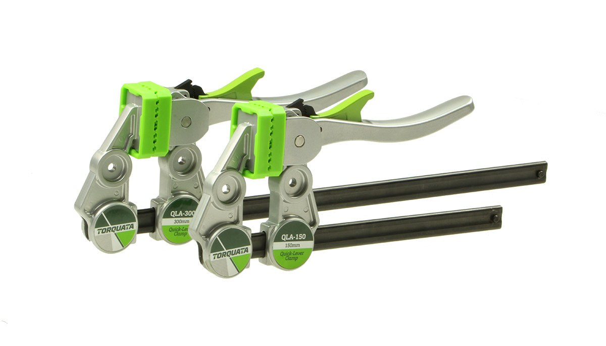 Torquata 150mm Quick Release Cam Lever Clamp in action on a workbench