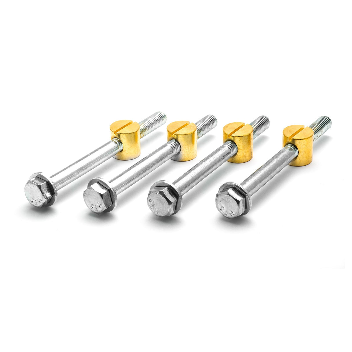 Pack of 4 Australian-made steel workbench assembly bolts with solid brass nuts and massive steel bolts