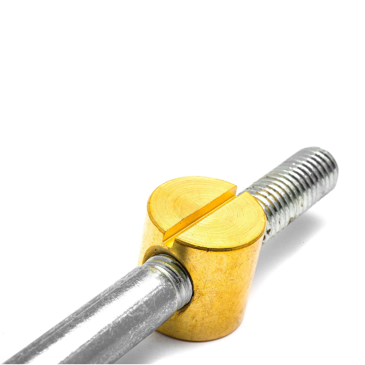 Pack of 4 Steel Workbench Assembly Bolts with Brass Nuts, detailed close-up view