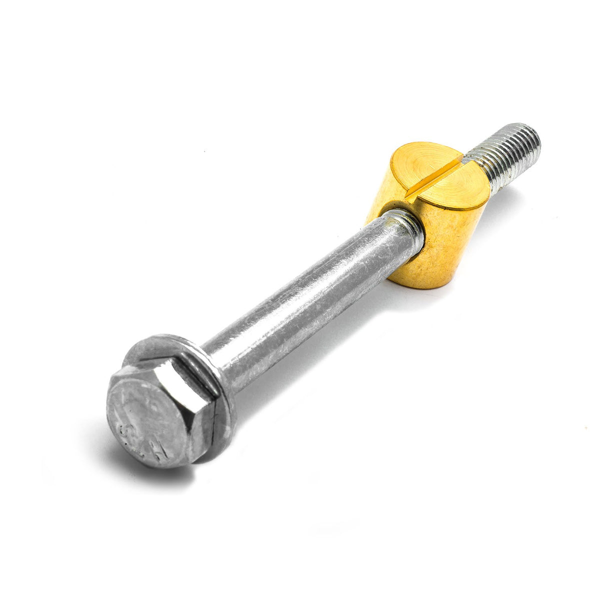 Australian woodwork tools store product image: Pack of 4 Steel Workbench Assembly Bolts with 25 x 25mm Brass Nuts, 152mm Long