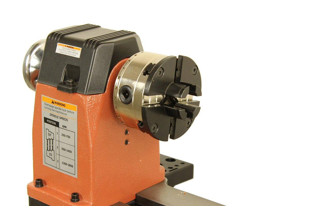 Wood lathe Torquata Pin Jaws for 100mm Scroll Chuck in use on a bowl, offering improved access for woodworking tasks