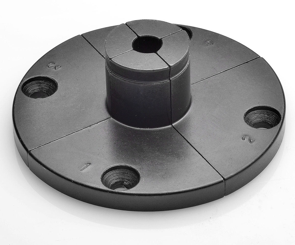 Torquata Pin Jaws for 100mm Scroll Chuck in use on wood lathe, providing secure internal holding in dovetail recess