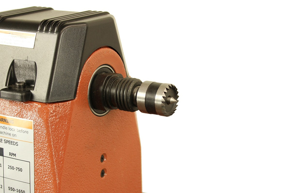 Baladonia 2MT Crown Spur Drive Centres in use on spindle woodworking project