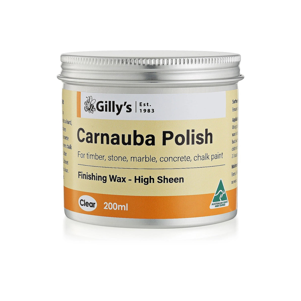 Gilly's Carnauba Wax Polish 200mL - Clear finishing wax bottle with high sheen effect