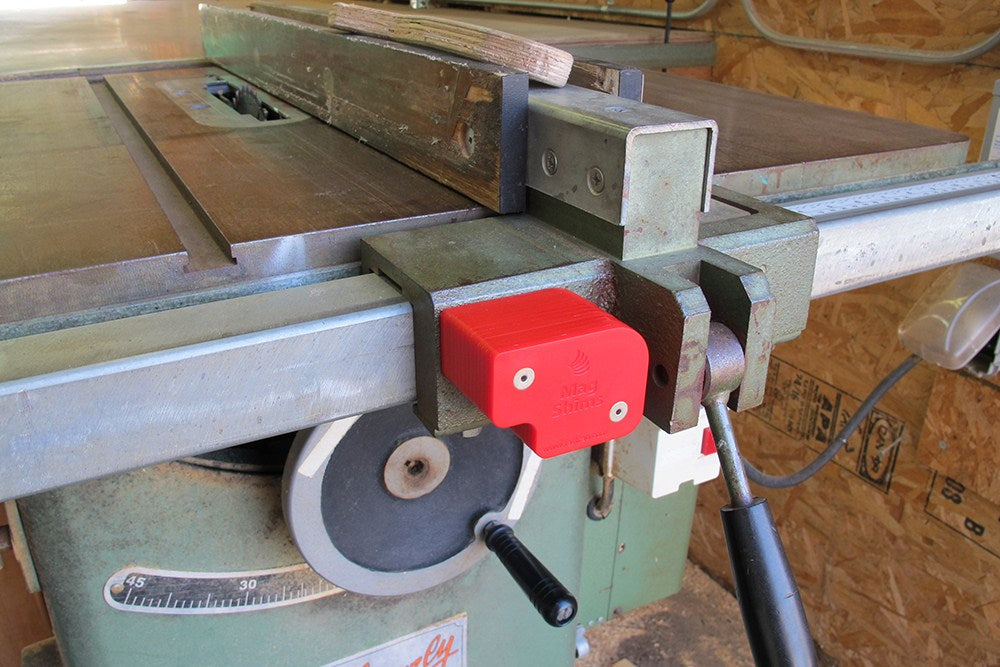 FastCap Metric Magnetic Shim Set 6mm Shims 1mm Spacers in use on table saw for precise blade height and fence spacing adjustment