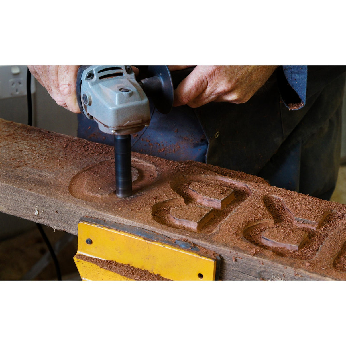 Arbortech Turbo Shaft action detail on woodworking tool attachment