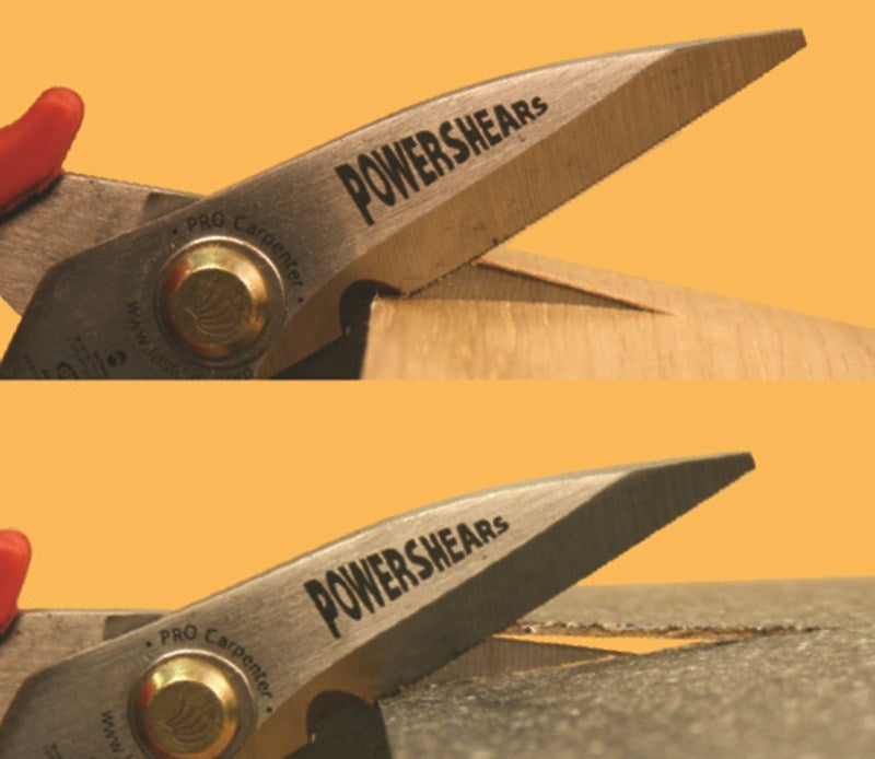 FastCap Power Shear Scissors cutting through laminate veneer efficiently