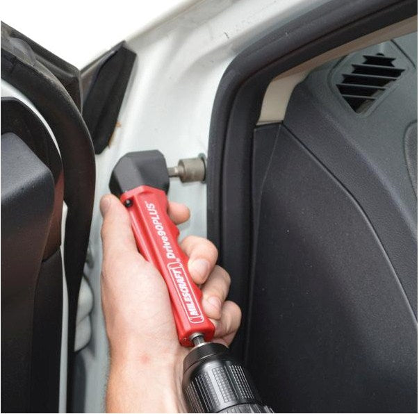 Milescraft Drive90PLUS Right-Angle Impact Driver Drill Attachment in use for tight spaces