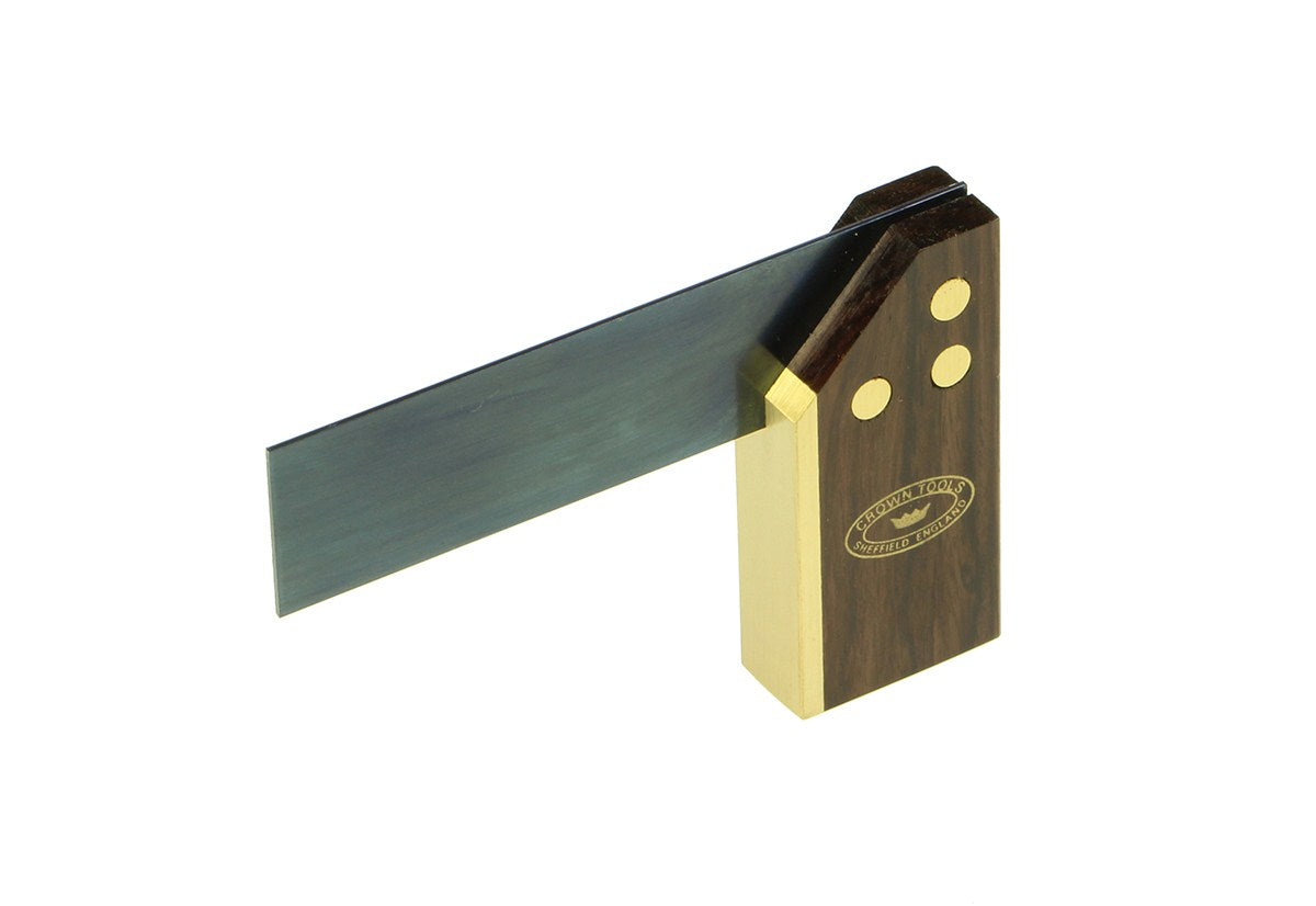 Crown Mini Try Square 105mm Blade showing rosewood handle and brass accents