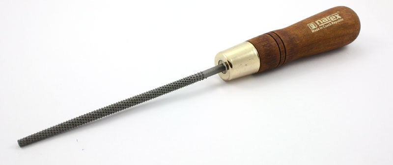 Narex Round Rasp Bastard Cut in use, showcasing high-quality craftsmanship