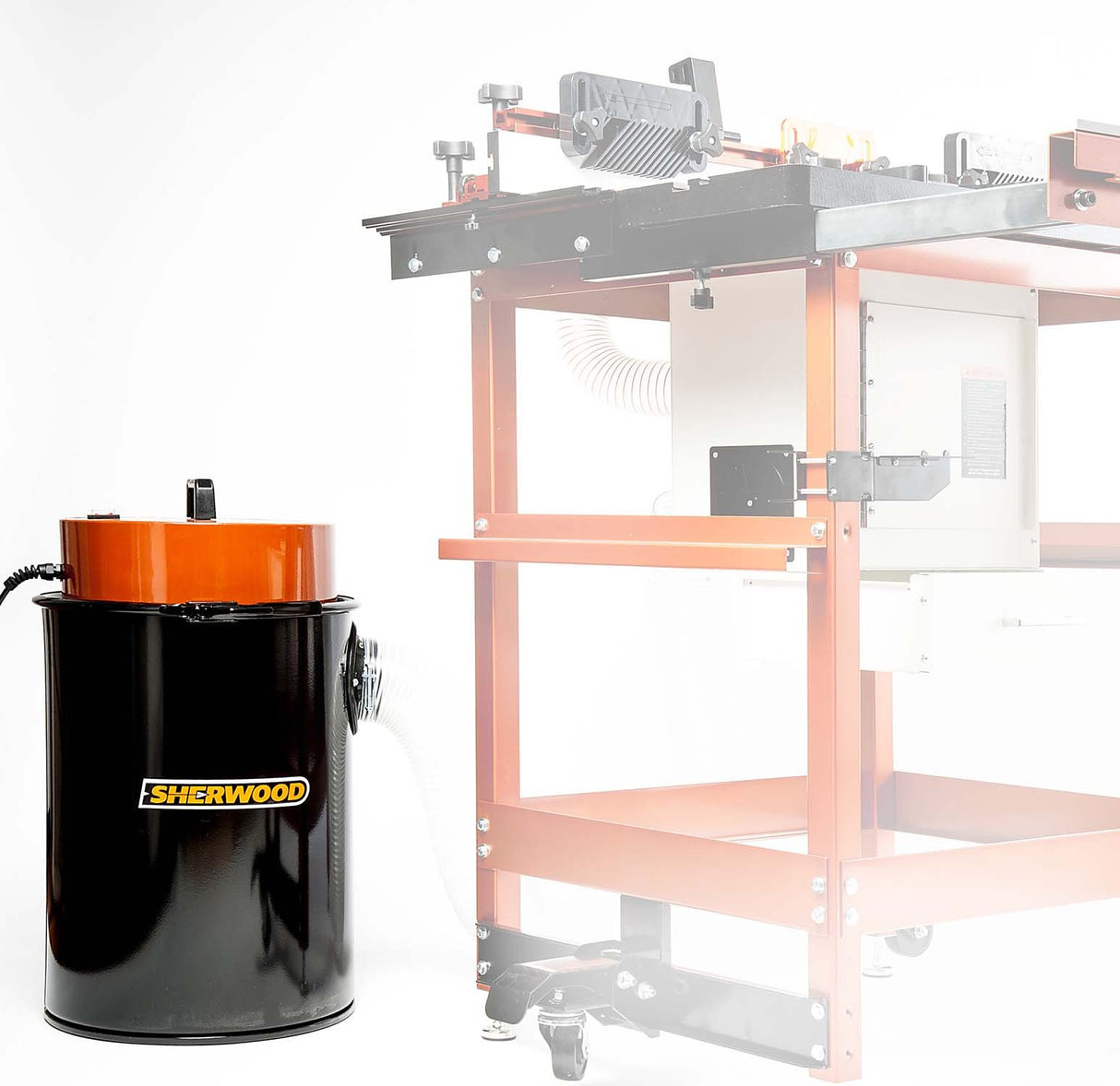 Sherwood 11000W 1.5HP Compact Dust Extractor - Side view showing 50L portable workshop dust control system
