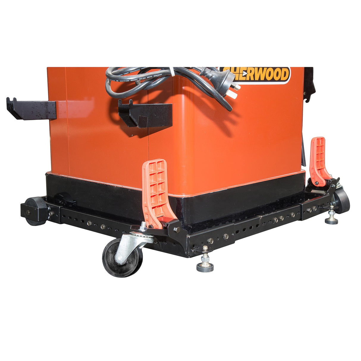 Sherwood 230kg Mobile Machine Base Wheel Kit with swivelling and fixed castors engaged by foot levers