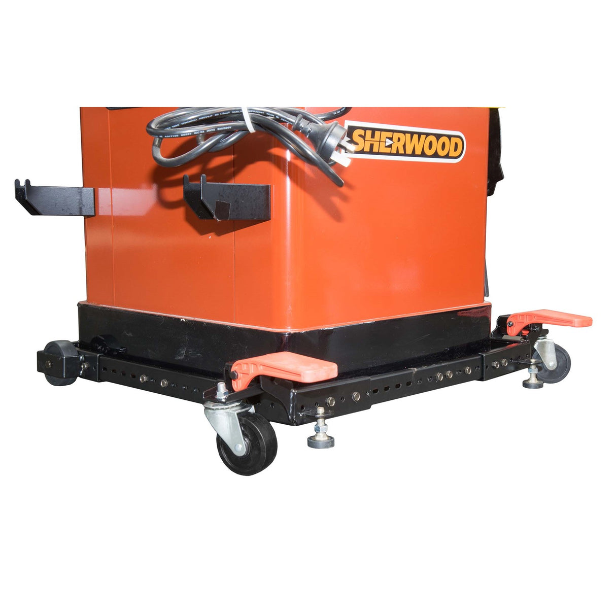 Sherwood 230kg Mobile Machine Base Wheel Kit with castors and foot levers, angled view