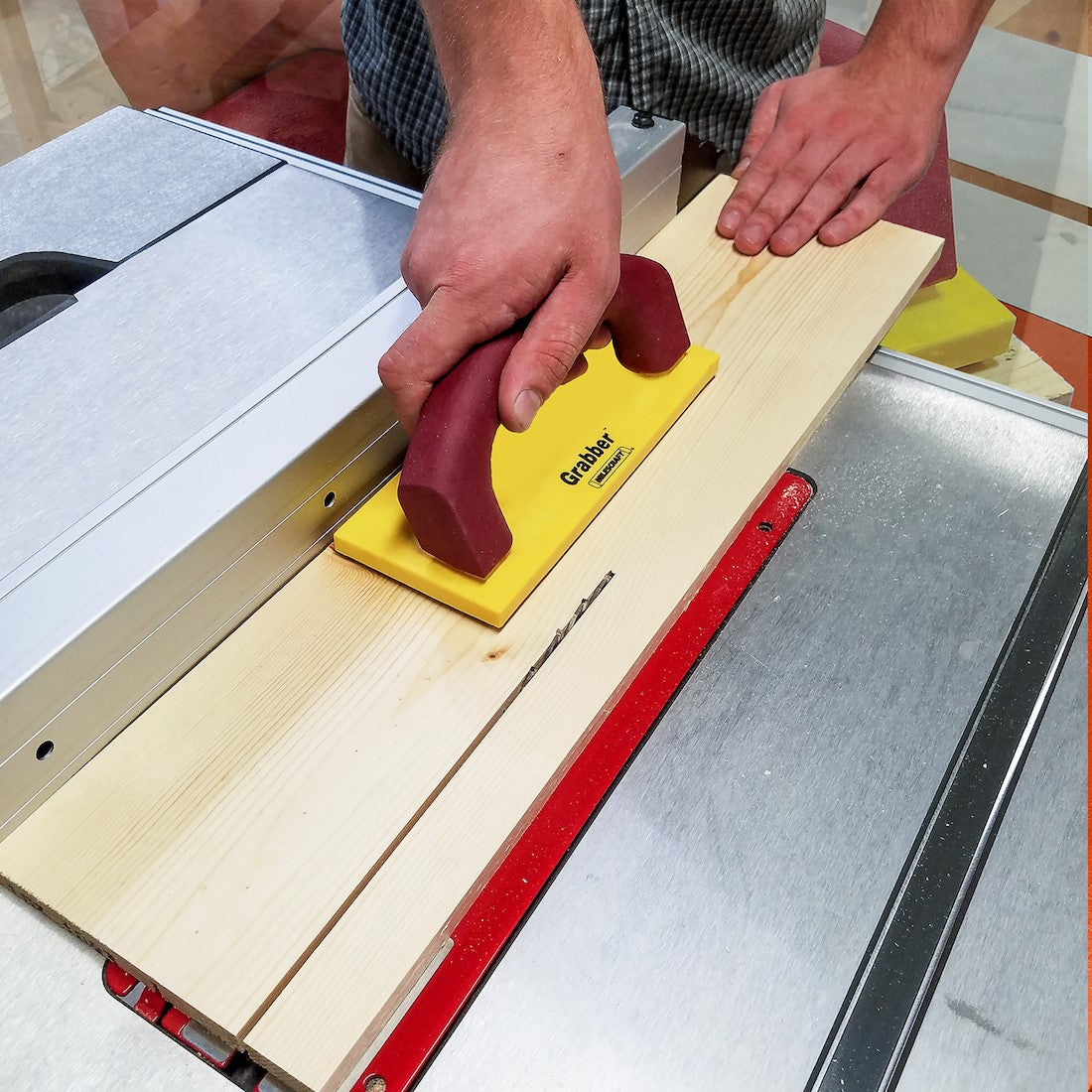 Milescraft Grabber Multi-Purpose Push Block in use with woodworking tool